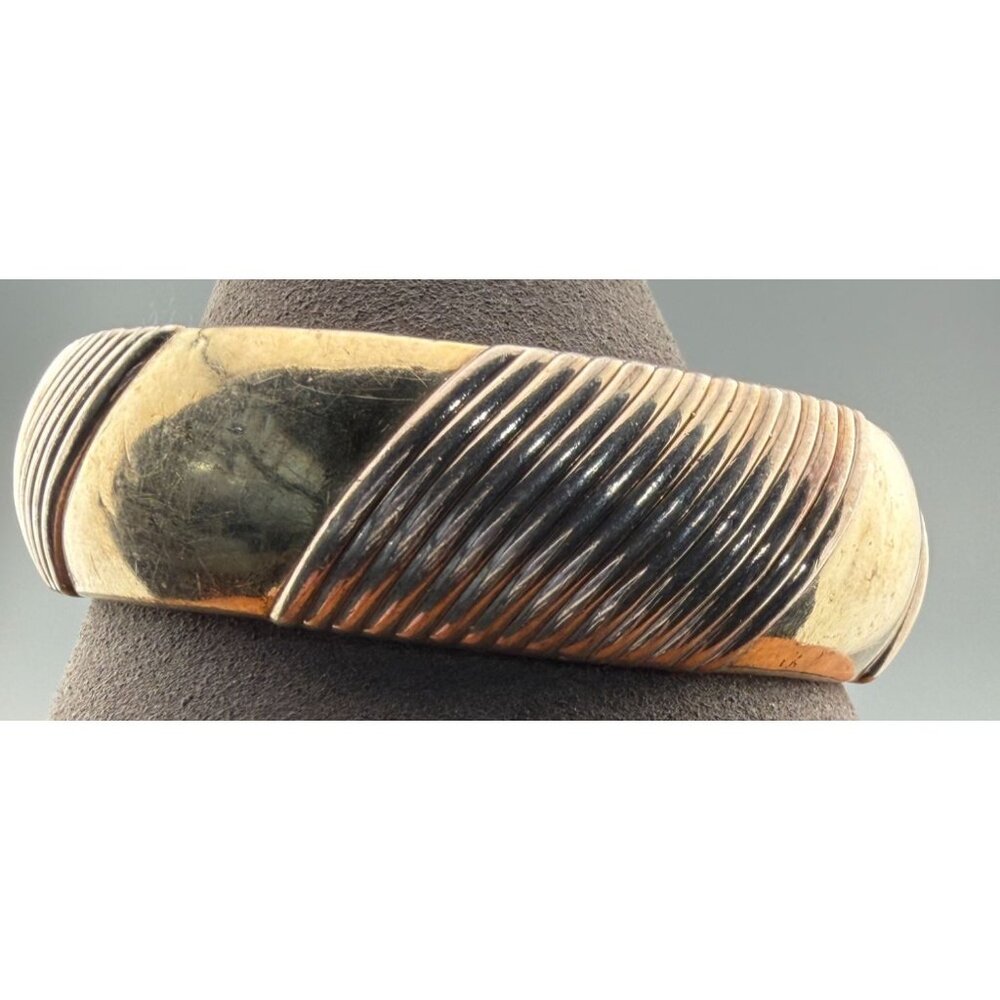 Vintage Bangle Bracelet Sterling Silver Zadok Two Tone Ribbed 43.9g